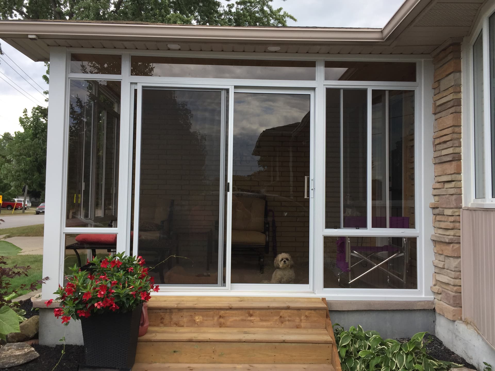 Front porch sunroom enclosure in Sarnia